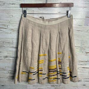 Maeve Anthropologie Women’s Beige  Hatch Mark 100% Linen Pleated Skirt Size 0
